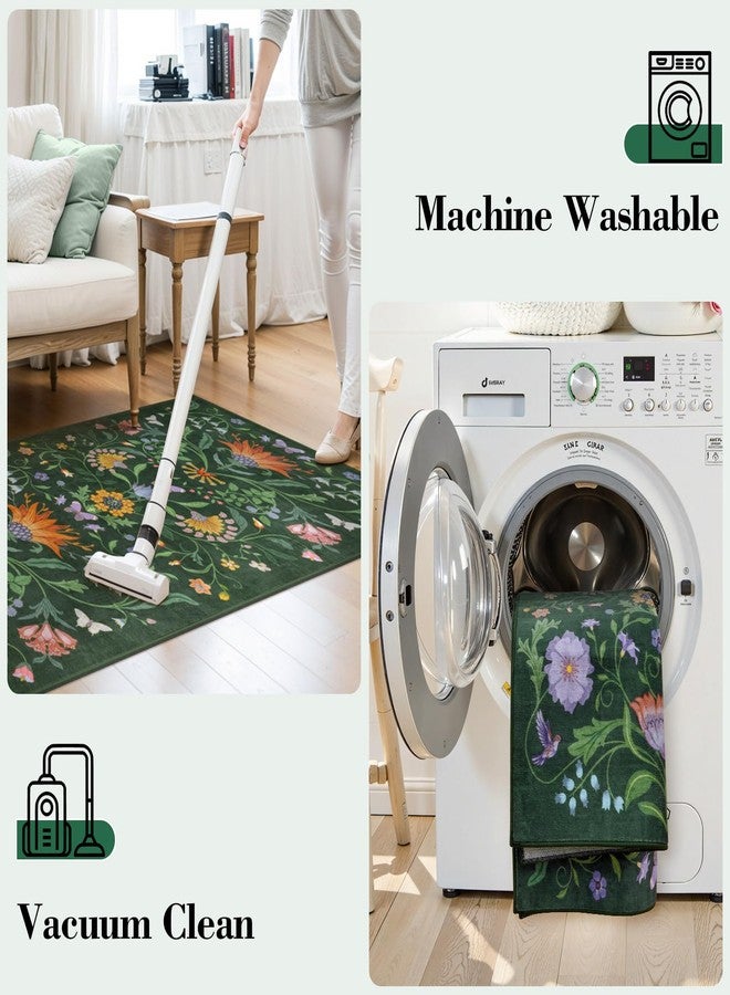 Collive Boho Floral Washable Runner Rug, 2x6 Spring Green Kitchen Runners for Hallways Non Slip, Modern Soft Bedside Rug Low Pile Entryway Carpets for Laundry Room, Bedroom - Image 3